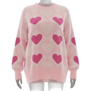 NWT Crown & Ivy Heart Sweater XL Pink Light Weight
